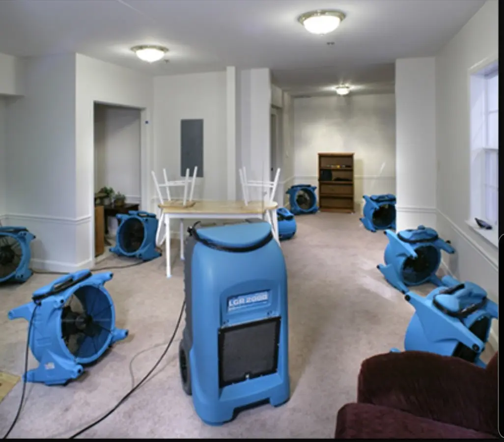 Air movers and dehumidifier setup for Water Damage Restoration in Upper Macungie